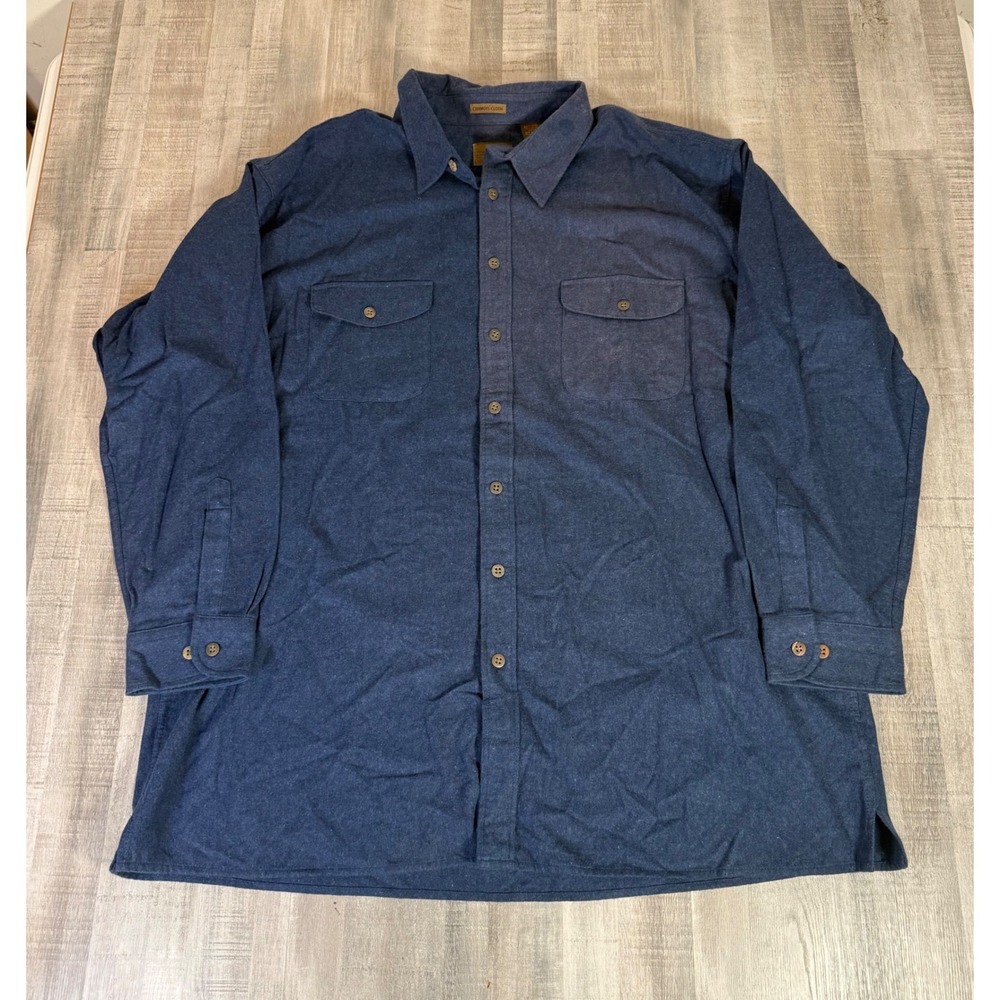 St Johns Bay Mens 2XLT Blue Chamois Cloth Long Sleeve Button Down Work Shirt